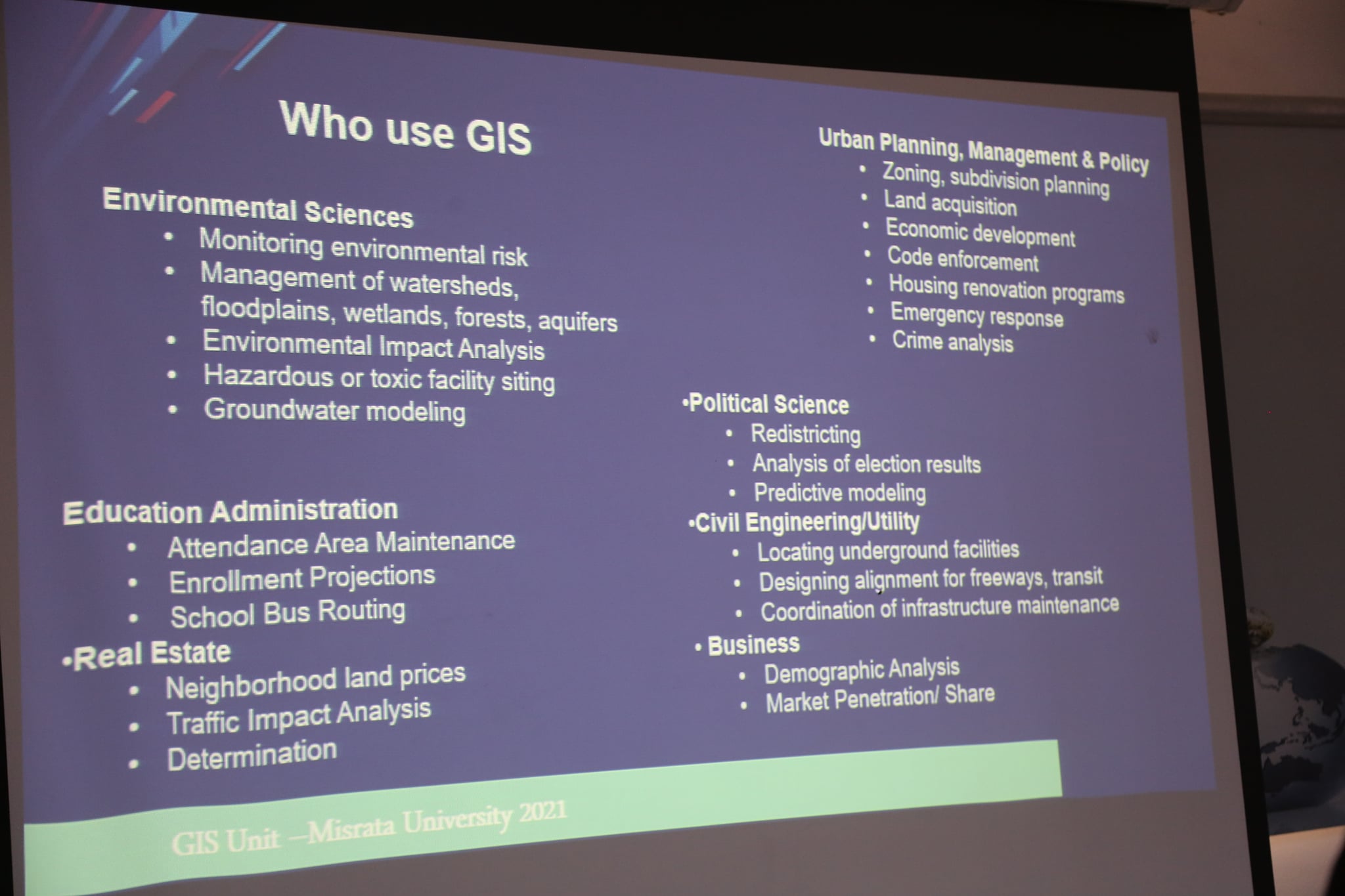 Geographic Information System Unit at the university, in Cooperation with the Department of Information Systems at the Faculty of Information Technology, Organizes a Workshop about the Basics of Learning Geographic Information System
                     width=